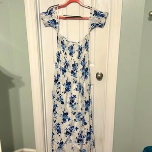 Blue and white off shoulder dress